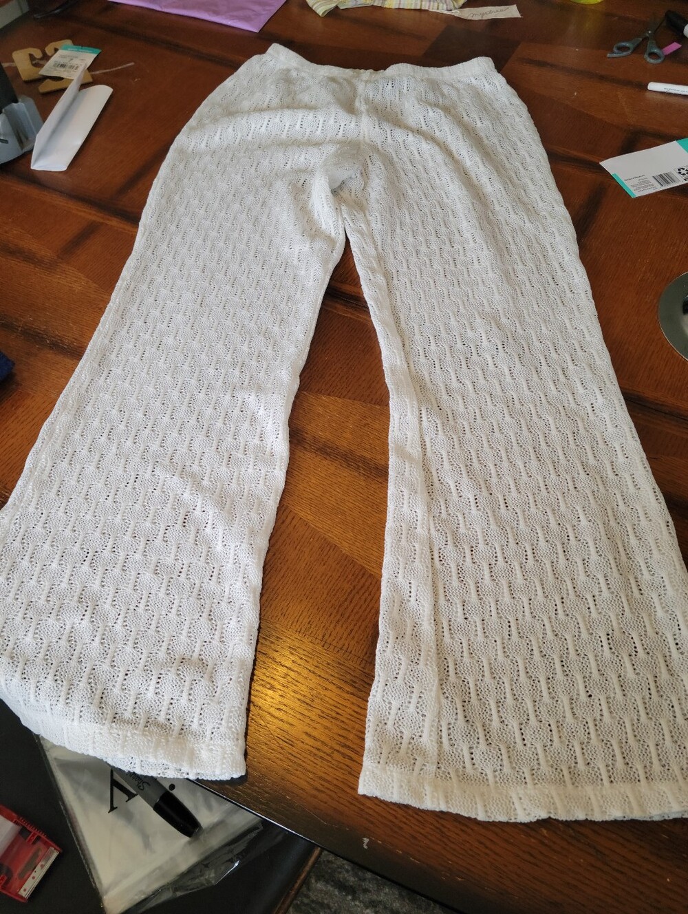 White Knit Flare Crochet Bottoms